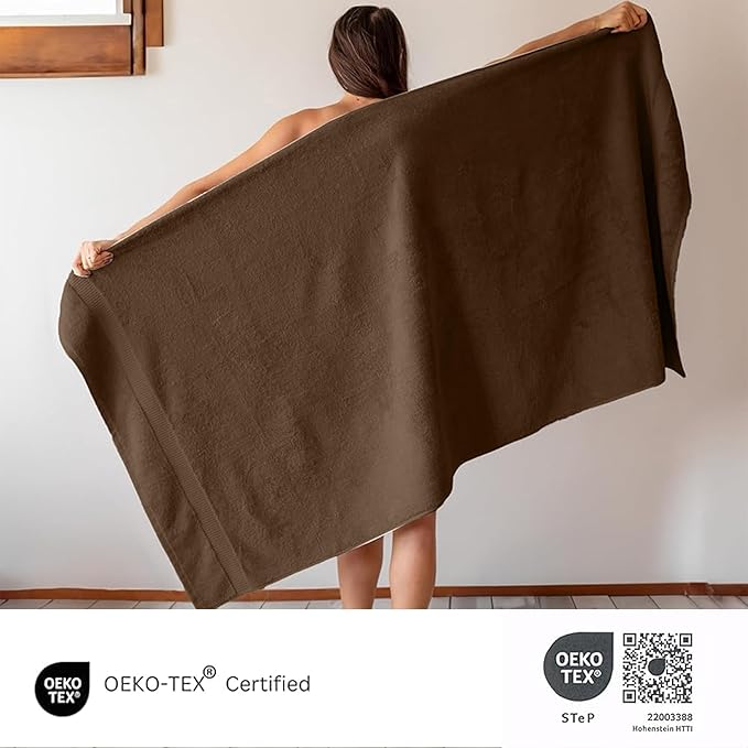 SALBAKOS 100% Turkish Cotton Extra Large Bath Sheet Set of 2 35x70 inch | Heirloom Quality | Hotel & Spa Collection | Soft, Absorbent Oversize Bath Towels | Made in Turkey (Chocolate, 2 Bath Sheets)
