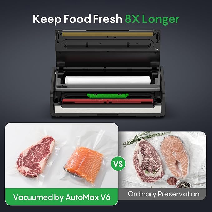 FRESKO Food Vacuum Sealer with Automatic Bag Detection, 0.2-inch Widened Heating Strip, Built-in Bag Roll Storage & Cutter, 2 Rolls Bags, Starter Kit