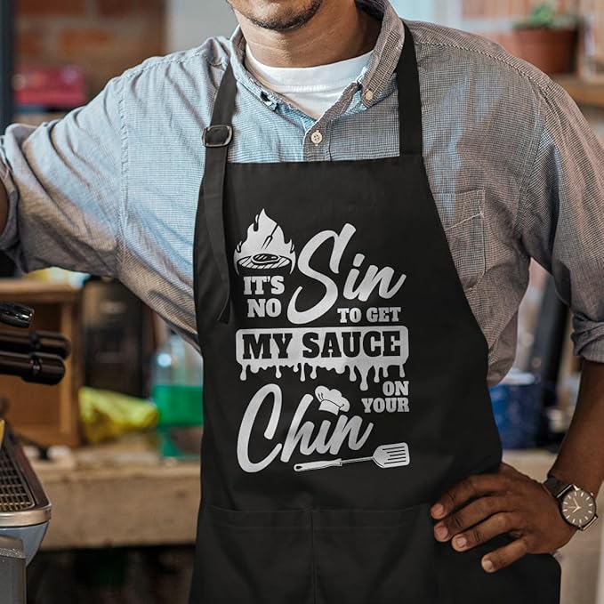 SANDJEST Men's Aprons with Pockets - Funny Aprons for Men BBQ, Kitchen, Cooking - Gifts for Birthday, Birthday