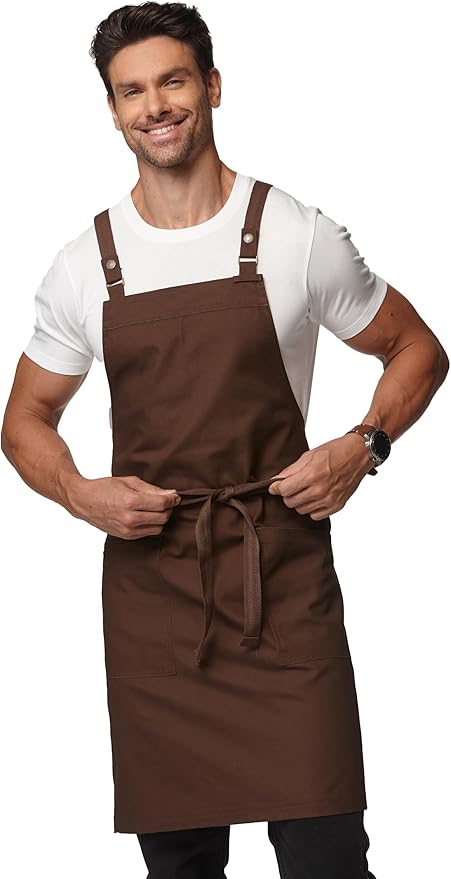 Unisex Kitchen Apron, Cross Strap Apron with 2 Pockets, Durable Waterproof Professional Apron