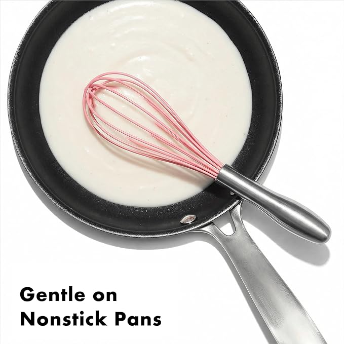 OYV 10-Inch Pink Silicone Whisk, Heat Resistant 480°F Kitchen Whisk with Stainless Steel Ergonomic Handle, Non-Scratch for Nonstick Cookware, Dishwasher Safe, Perfect for Blending, Cooking & Beating