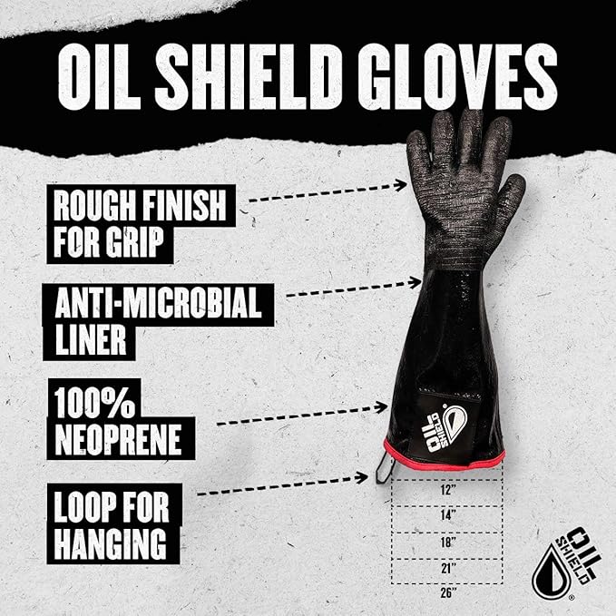Oil Shield® 18" High Heat Neoprene Glove, Fryer Filtration, 450 Degree Temp Rating, Food Service Safety