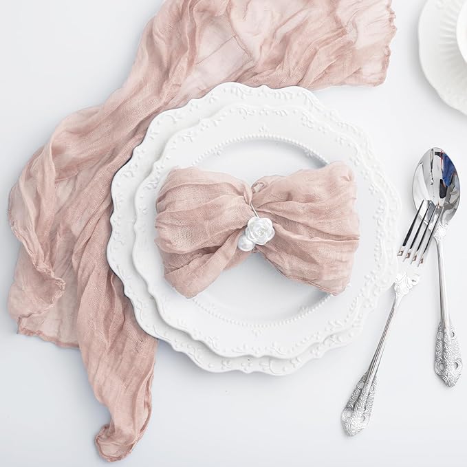 60 Pack Dusty Pink Cloth Napkins 21x21 Inches Dusty Pink Cheesecloth Napkins Set of 60 Washable Dinner Table Napkins for Wedding Bridal Baby Shower Party Rustic Boho Cotton Gauze Party Table Decor