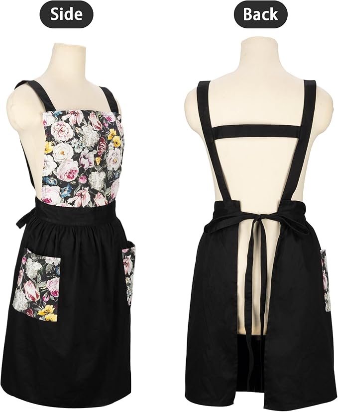 NEOVIVA Kitchen Aprons for Women with Pockets,Cooking Aprons for Women,Vintage Apron for Baking Gardening,Gifts for Mothers