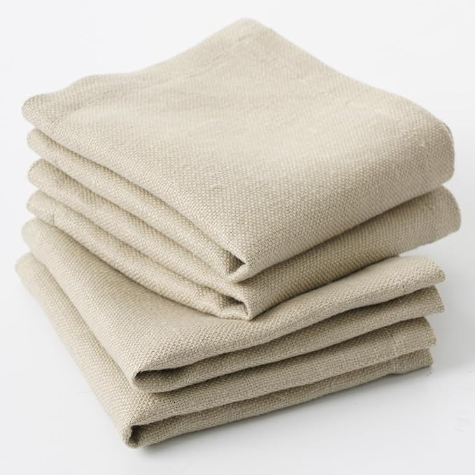 100% Linen Thick Washcloths with Loop - Linen Cloths Makeup for Face 4 Pack 10 x 10 Inch, Small Exfoliating Face Washcloth for Women Bathroom Travel,Dark Khaki