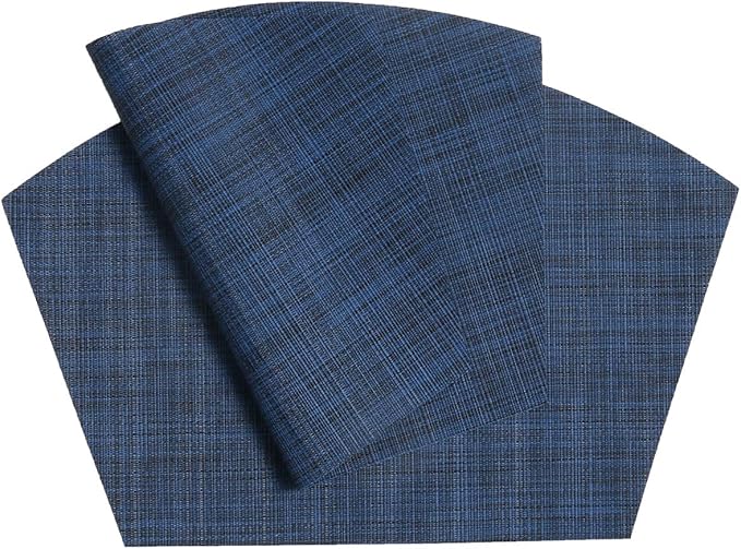 SHACOS Wedge Placemat Set of 4 Non Slip Heat Resistant Woven Vinyl Round Table Placemats Circle Table Mats Wipe Clean Indoor Outdoor (4, Blue Black)