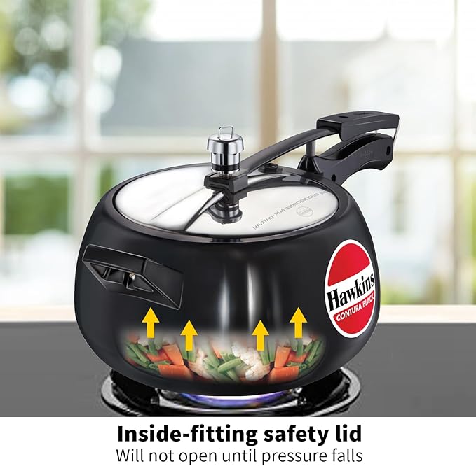 Hawkins Contura Black Pressure Cooker, 5 Litre, Black (CB50)