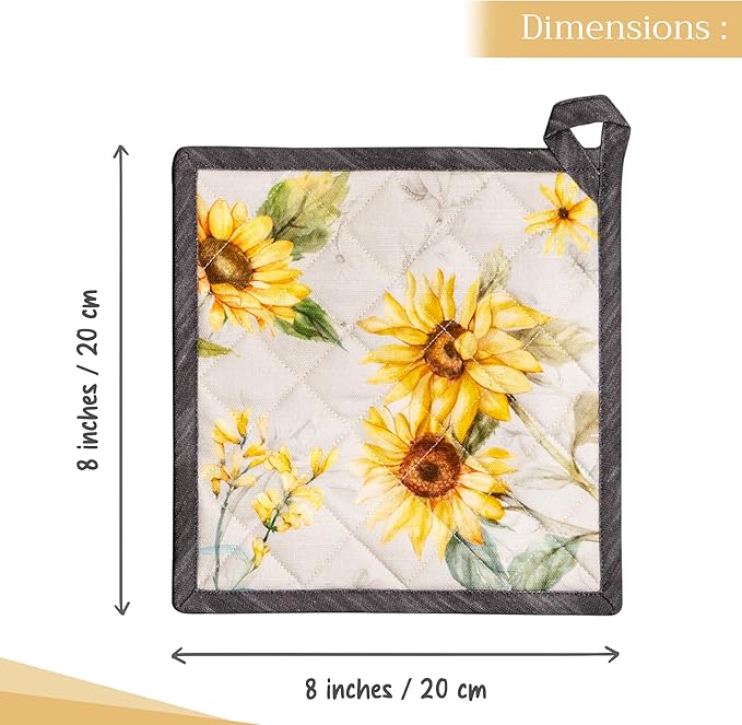 Maison d' Hermine Pot Holders 100% Cotton Heat Resistant Potholders 8" x 8" Hot Pads with Loop BBQ Cooking Baking Gifts for Mothers Day Handling Hot Pans Spring/Summer (Pack of 2, Candice)