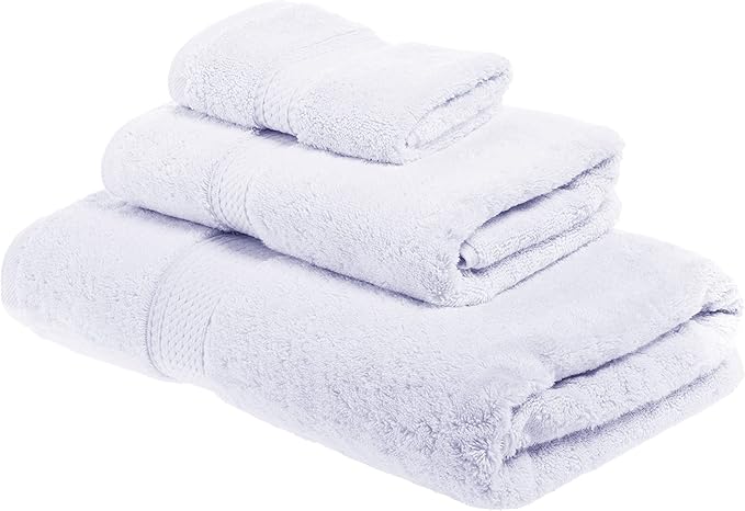 SUPERIOR Egyptian Cotton Pile 3 Piece Towel Set, Includes 1 Bath, 1 Hand, 1 Face Towel/Washcloth, Ultra Soft Luxury Towels, Thick Plush Essentials, Guest Bath, Spa, Hotel Bathroom, White