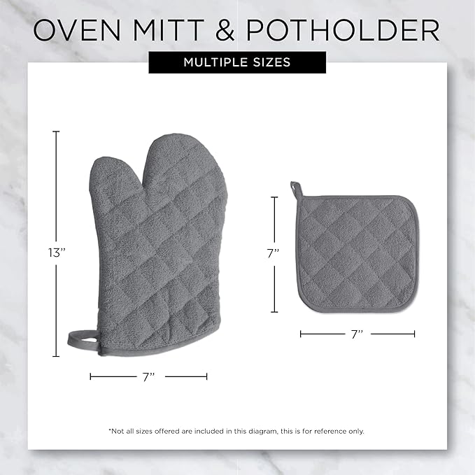DII Basic Terry Collection 100% Cotton Quilted, Oven Mitt, Stonewash Blue, 2 Piece
