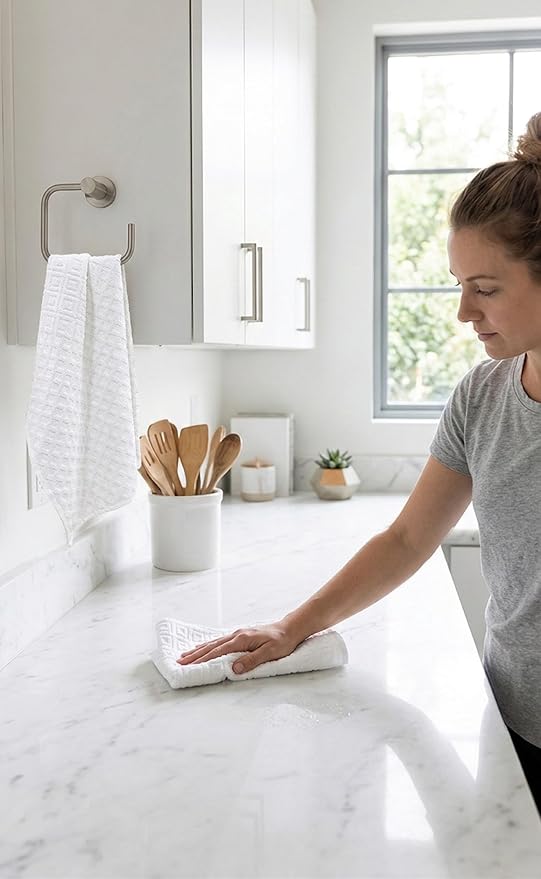 SYDR Premium Kitchen Towel (16”x 28”, 4 Pack), Cotton Kitchen Hand Towel, Jacquard Diamond Weave, Highly Absorbent Tea Towel Set with Hanging Loop, White