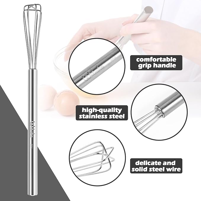 Webake Mini Whisks 10.25" Stainless Steel Small Espresso Whisks, Tiny Coffee Distribution, Square Bar Whisk for Professional or Home, Set of 2
