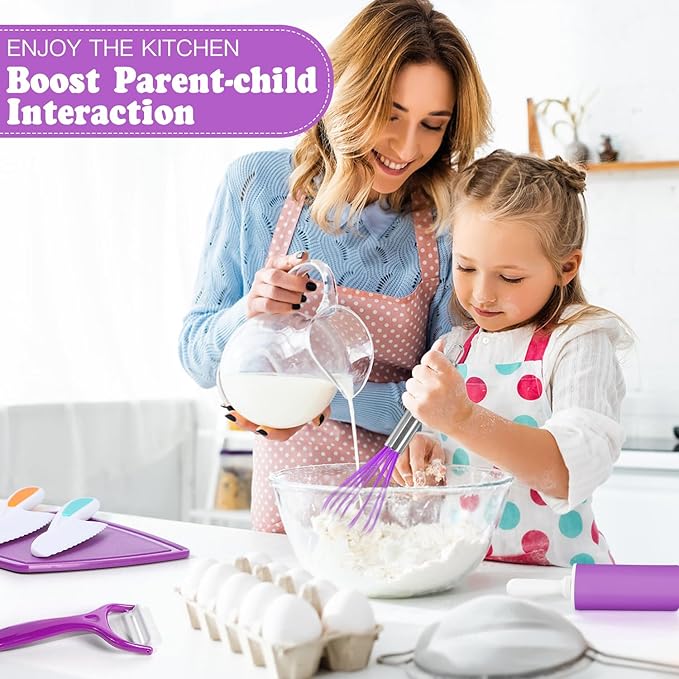 Kids Cooking Sets Real, Kids Cooking and Baking Set with Storage Case Kid Safe Knives Cutting Board Apron Cookbook Toddler Cooking Utensils, Montessori Kitchen Tools, Birthday Gifts for Girls Boys
