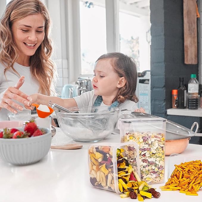 Cereal Containers Storage Set, 16 PCS Airtight Food Storage Container with Lids, BPA-Free Plastic Storage Containers for Cereal Rice Flour Sugar Dry Food (27.1/47.4/67.6 fl oz/16 Pcs)