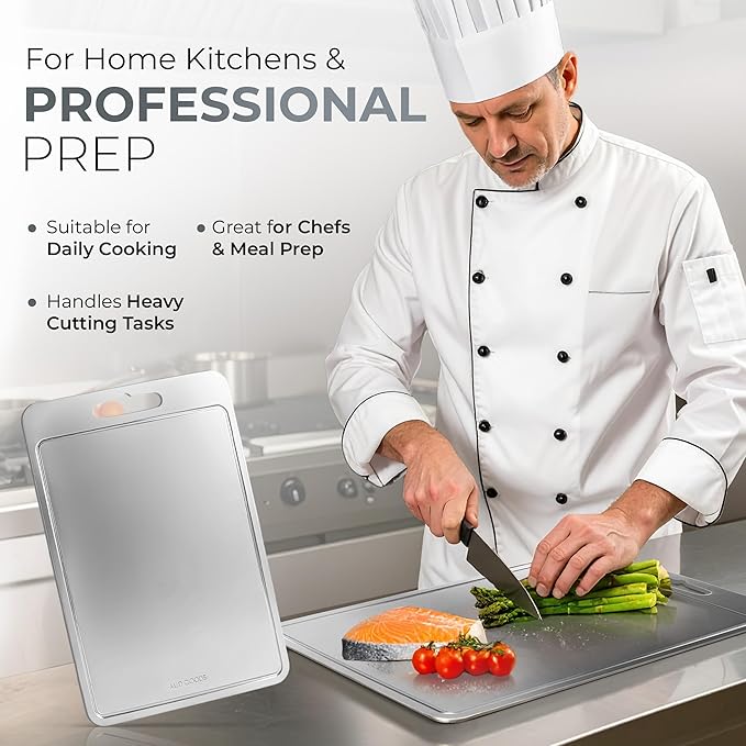 Stainless Steel Cutting Boards For Kitchen - Stainless Steel Cutting Board with Juice Grooves, Double Sided, 3 Pack Sizes, Durable and Clean Chopping Boards for Home or Professional Use