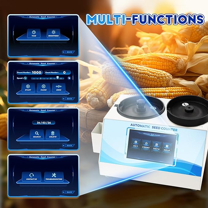 CGOLDENWALL 3Plate Automatic Multi-functions Touchscreen Seeds Counter Machine With Data Storage, Adjustable Speed/Brightness, High Precision Counting for Various Shapes Cereals Seeds Grain