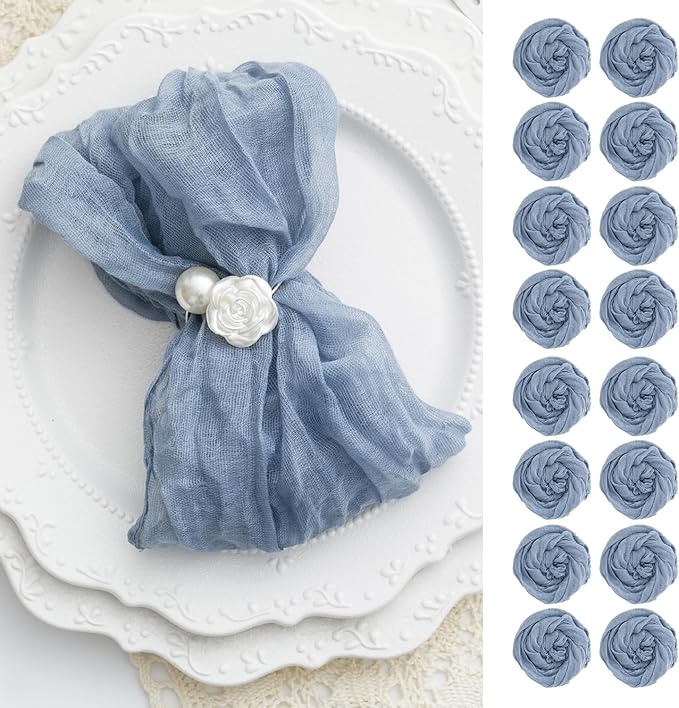 100 Pack Dusty Blue Cheesecloth Napkins Washable 21x21 Inches Dusty Blue Cloth Napkins Set of 100 Bridal Baby Shower Dinner Table Napkins for Wedding Rustic Boho Cotton Gauze Summer Party Table Decor