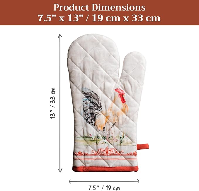 Maison d'Hermine Oven Gloves 100% Cotton Oven Mitt 7" x 13" with Loop Heat Resistant, BBQ, Cooking Gloves, Baking, Grilling, Kitchen, Handling Hot Pans Spring/Summer (Pack of 1, Campagne)
