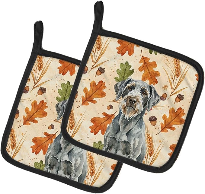 Caroline's Treasures Steel Gray Wirehaired Pointing Griffon Heirloom Fall Pair of Pot Holders Pair 7.5x7.5 Quilted Insulated Hot Pads Decorative Kitchen Gift Made in USA