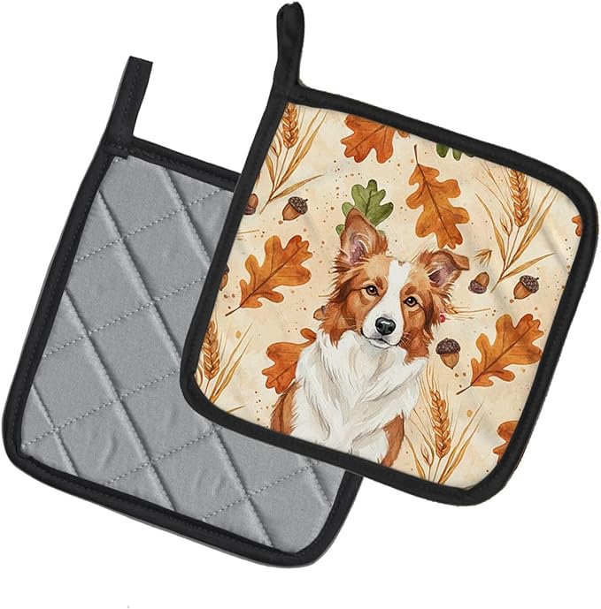 Caroline's Treasures Red and White Border Collie Heirloom Fall Pair of Pot Holders Pair 7.5x7.5 Quilted Insulated Hot Pads Decorative Kitchen Gift Made in USA