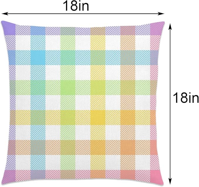 Pudodo Easter Buffalo Plaid Check Throw Pillow Covers 18x18 Set of 4 Spring Holiday Party Decoration for Home Bed Couch Sofa (18" x 18")