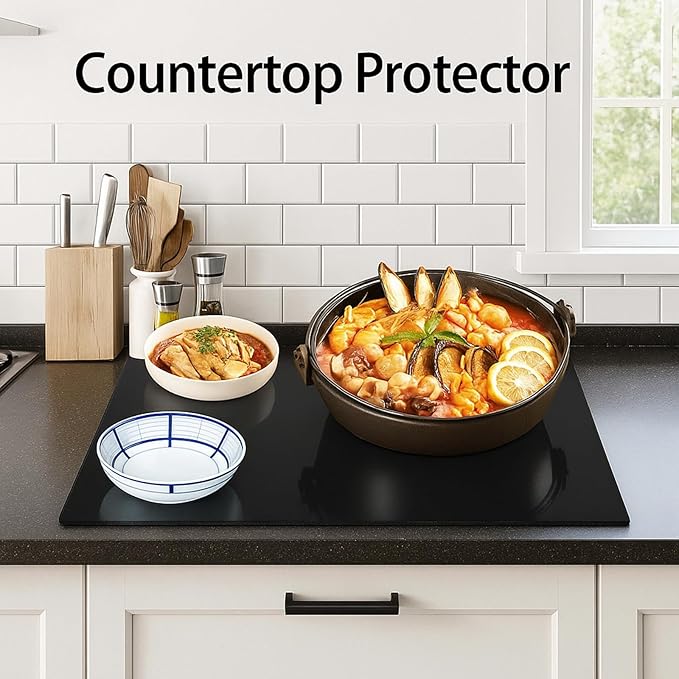 Hacaroa 4 Pack Tempered Glass Cutting Board for Kitchen Counter, Black Chopping Boards with Rubber Feet, Rectangle Non-Slip Countertop Protector, Heat Resistant, Shatter Resistant, 2 Sizes