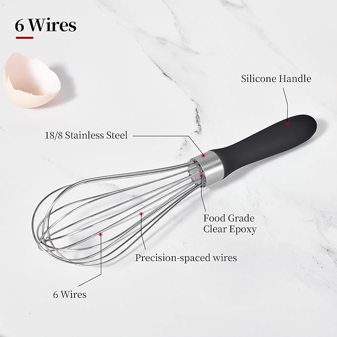 9.06in Kitchen Wire Whisk, 18/10 Stainless Steel Metal Balloon Wisk Heavy Duty Egg Beater whisker Hand Mixer for Cooking, Baking, Mixing, Stirring, Sauce, Flour, chocolate（Small, lnky Black）