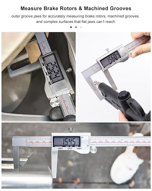 Digital Caliper 12 inch with Outer Groove, Brake Disc Rotor measuring tool, Stainless Steel Digital Calipers for 3D Printing & DIY, LCD Display, Inch/MM Units, Auto-Off, Rubberized Grip & Storage Case