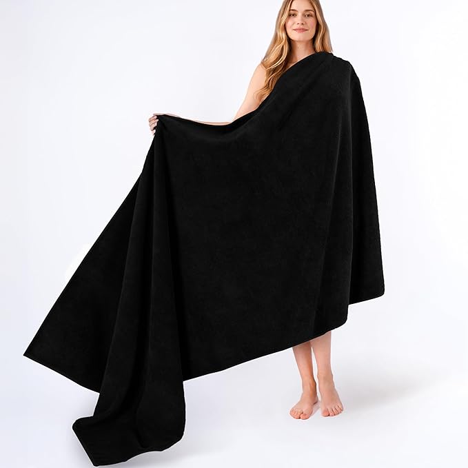 American Soft Linen 100% Cotton 600 GSM Turkish 40x80 Oversized Bath Towel Sheet, Extra Large Adult Towels for Bathroom, Black Bath Sheet