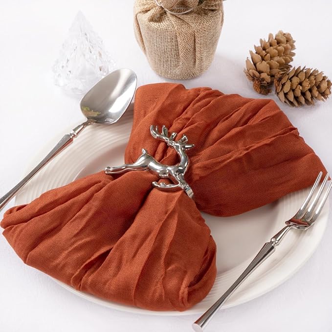 MLMC 10 Pack Terracotta Cheesecloth Napkins Washable Cloth Napkins Set of 10 21"x21" Rustic Boho Burnt Orange Gauze Dinner Table Napkins for Wedding Bridal Shower Gathering Decor