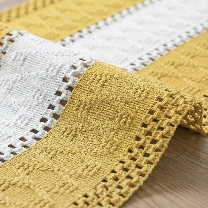 Artoid Mode Yellow Farmhouse Rustic Table Runner, Seasonal Hollow Kitchen Dining Table Decoration for Home Party Decor 12x90 Inch