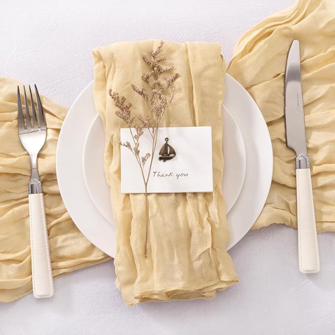 50 Pack Champagne Cheesecloth Napkins Washable Spring Summer Cloth Napkins Set of 50 Bulk 21x21 Inches for Wedding Baby Bridal Shower Birthday Dinner Party Table Decor