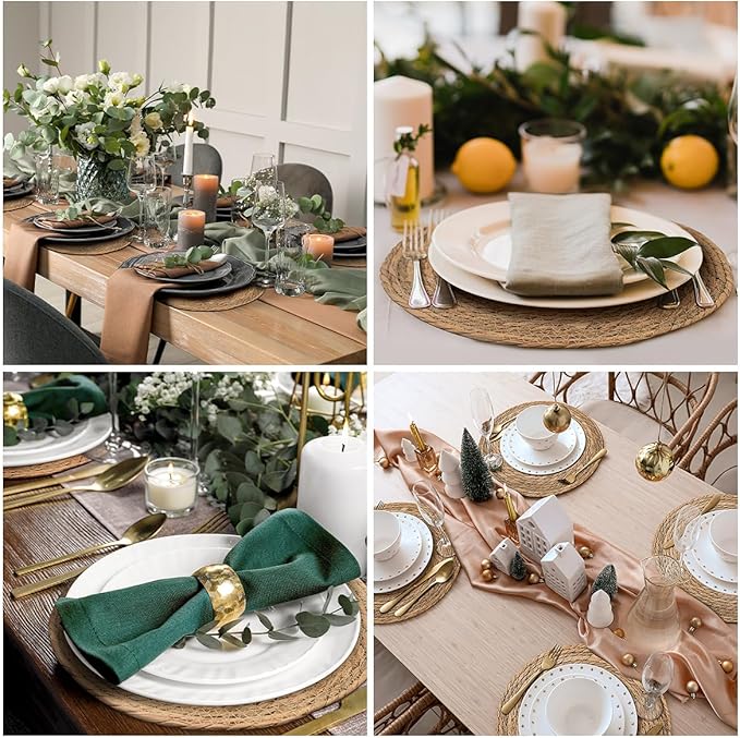 13 in Round Woven Boho Placemats Set of 8, Wicker Rattan Place Mats Chargers for Dinner Plates, Farmhouse Rustic Table Mats for Dining Table Decor