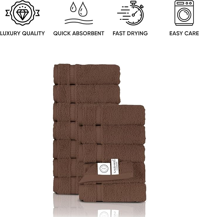 SALBAKOS 100% Turkish Cotton Washcloth Set of 12 13x13 inch | Heirloom Quality | Hotel & Spa Collection | Ultra Soft, Super Absorbent, Washcloth Towels | Made in Turkey (Chocolate, 12 Washcloths)