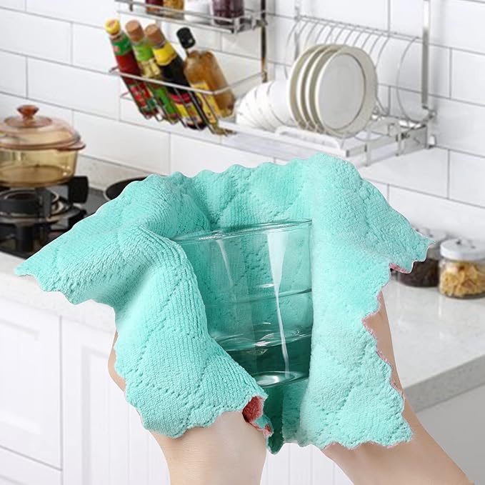 GADIEDIE 20 Pack Kitchen Dish Cloths Dish Towels,Super Absorbent Coral Fleece Cloth,Premium Cleaning Cloth,Nonstick Oil Washable Fast Drying Dish Rags for Clean Table,Dish,Glass（5Colors 6"x10"）