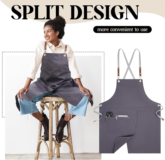 Crossback Pottery Apron Split Leg with Large Pocket Canvas Apron with Adjustable Strap for Art Garden Nail Tech Hairstylist