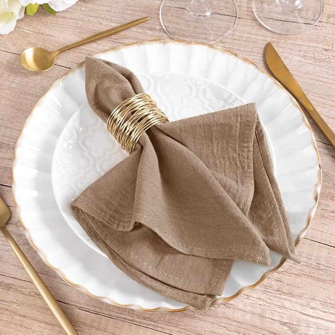 MLMW Nude Brown Cloth Napkins Set of 6 Linen Rustic Spring Easter Cotton Napkins Cloth Bulk Washable Dinner Napkins 16"×16" for Wedding Party Baby Bridal Shower Birthday Table Decor