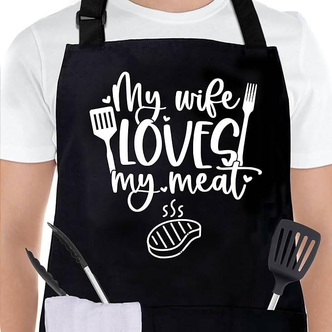 Grilling Aprons for Men,Cnavas Corss Back with Large Pockets Adjustable Chef Aprons, Funny Gifts for Men