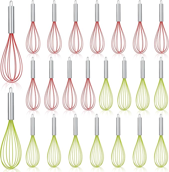 FoldTier 24 Sets 10 Inch Whisks Bulk DIY Fillable Whisk Gifts Colored Silicone Whisks for Cooking Heat Resistant Egg Beaters for Candy Holder Party Favors