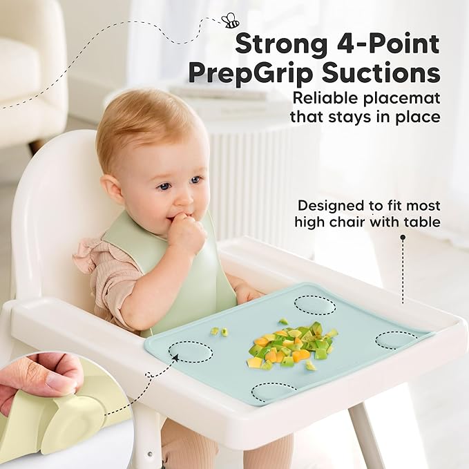 KeaBabies 2pk Silicone Placemats for Toddlers,Kids - 12x9 Non Slip Suction Baby Silicone Placemat for Restaurants,Dining Table,Travel,Easy to Clean,Food Grade/BPA-Free,Small Baby Table Mat(Pastel Sky)