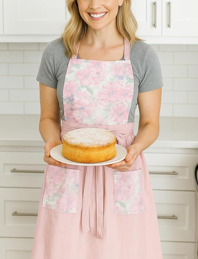 Pinknoke Vintage Pinafore Apron Dress for Women with Pockets Cute Floral Chef Aprons for Kitchen Cooking Baking Gardening