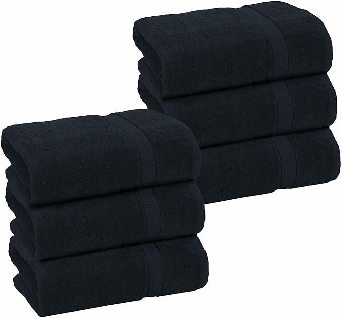 GOLD TEXTILES Premium Grey 100% Cotton Bath Towels Set (6 Pack, 24 x 50 Inch) High Absorbency Multipurpose Quick Drying Pool Gym Hotel Spa Bath Towel (6, Grey)