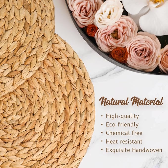 13.8 in Plate Chargers Round Woven Placemats Set of 10, Boho Farmhouse Rustic Place Mats for Dining Table Decor, Rattan Wicker Table Mats Jute Braided Chargers for Dinner Plates