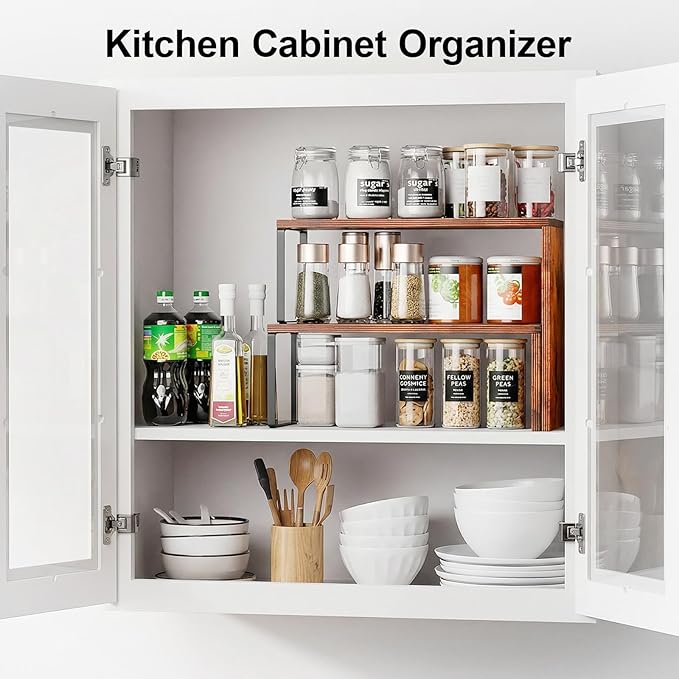 Kitchen Cabinet Organizer, Kitchen Countertop Organizer, Spice Rack, Counter Organizer, Cabinet Shelves, Cabinet Organizer Shelf, Stackable Countertop Storage for Pantry, Coffee Station, Bathroom