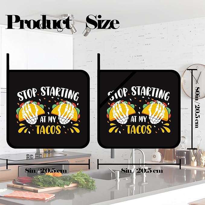 Tacos Pot Holders Set of 2,Kitchen Heat Resistant Potholder for BBQ Cooking Baking,Food Hot Pad for Women Men