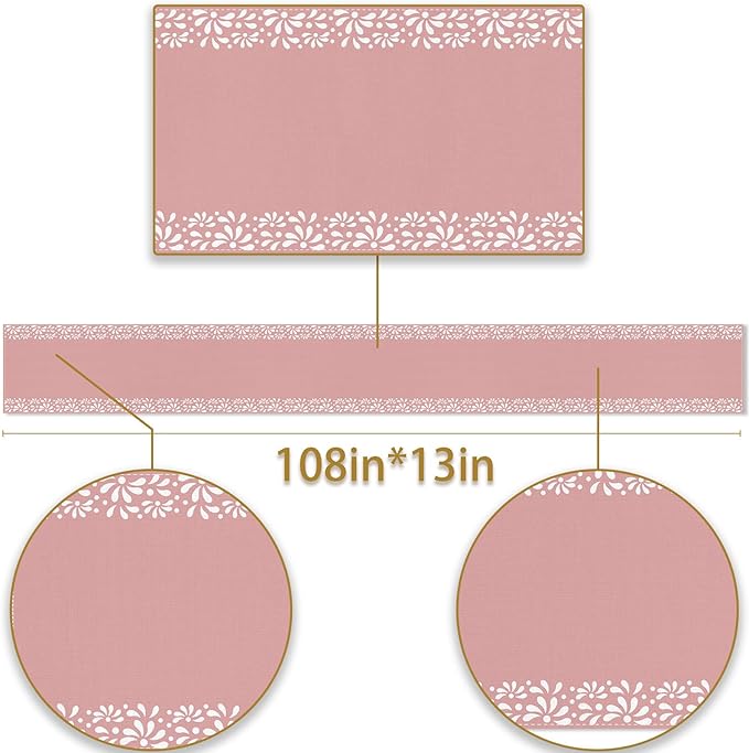 Pink Cielito Lindo Table Runner Mexican Girls Baby Shower Decoration Talavera Fiesta Mexicanos Dia De Los Muertos Dining Room Home Kitchen Table Decor (Pink, 13" x 108")