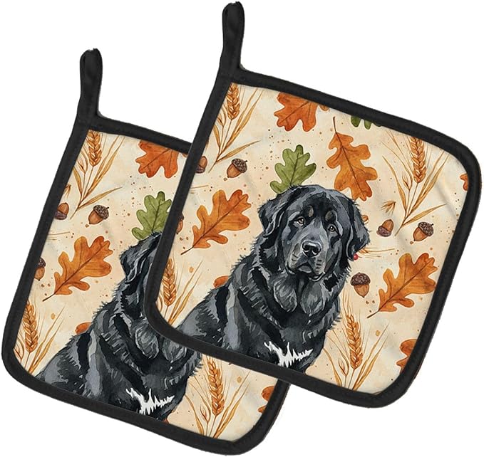 Caroline's Treasures Black Tibetan Mastiff Heirloom Fall Pair of Pot Holders Pair 7.5x7.5 Quilted Insulated Hot Pads Decorative Kitchen Gift Made in USA