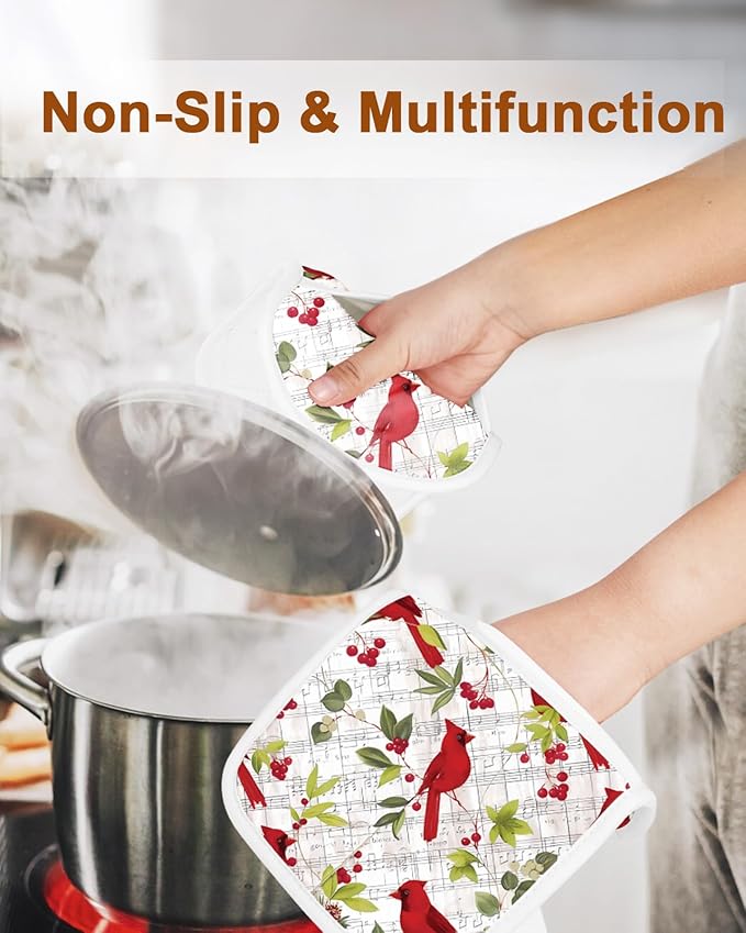Swooflia 100% Cotton Pot Holders 2 Pack Set for Kitchen with Pockets - Cute 440°F Heat Resistant Oven Hot Pads Heavy Duty for Countertop Home Cooking Baking Microwave BBQ Bird