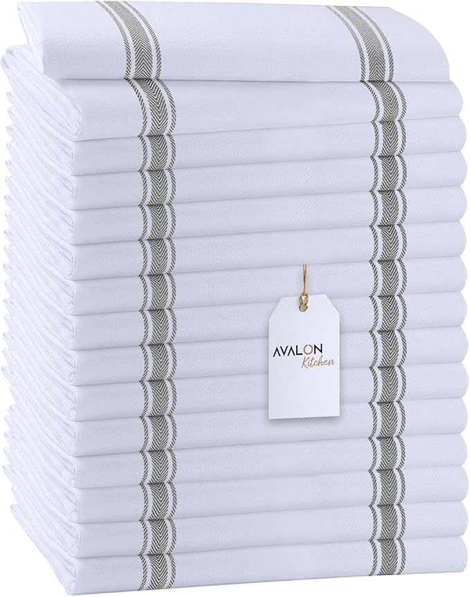 Avalon Kitchen Dish Towels Set (Value Pack of 15) Size 15x25 Inch, 100% Cotton Soft & Absorbent Kitchen Towels, Tea Towels, Reusable Cleaning Cloths for Household Cleaning (Grey)