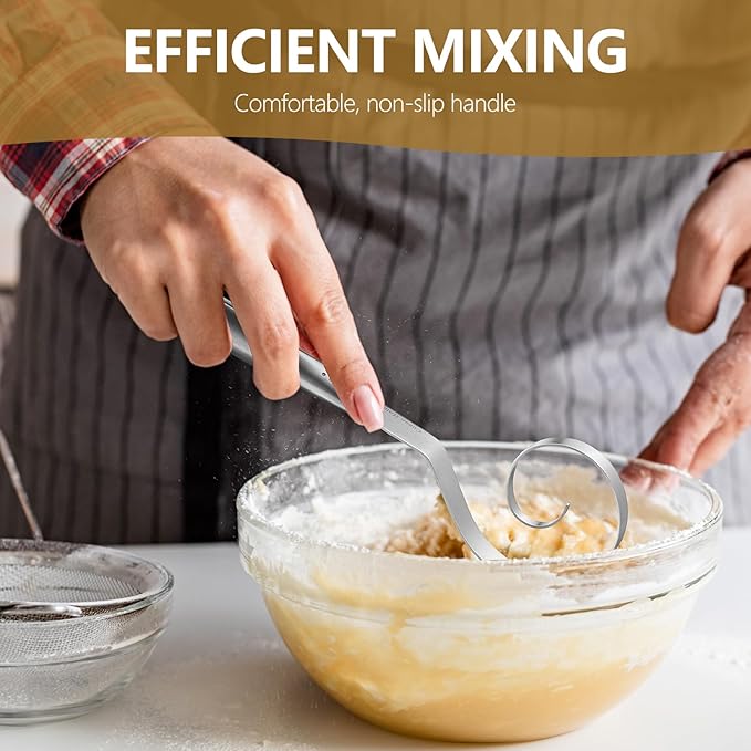 Seamless Danish Dough Whisk Stainless Steel, Hand Mixing Tool for Sourdough Bread Baking, Integrated Design, No Flour Residue Inside The Whisk After Used, A Good Baking Starter